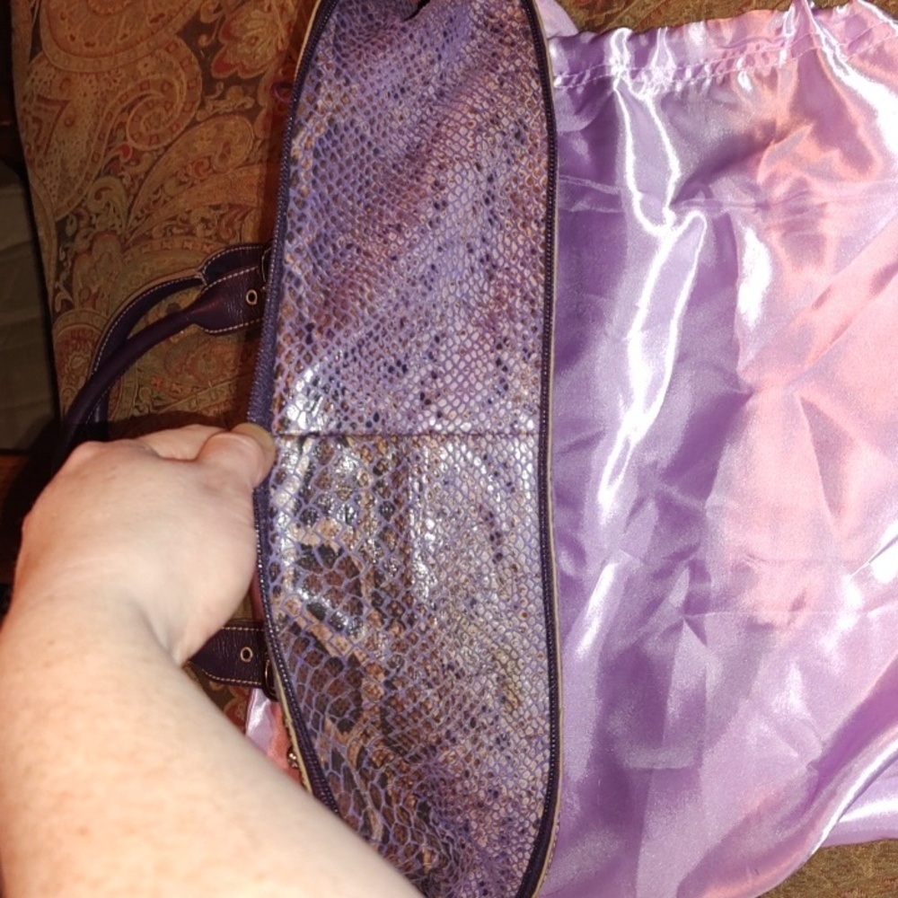 Sharif Studio Purple Snakeskin studded w/leopard print Shoulderbag. $279 Retail. - Picture 11 of 12